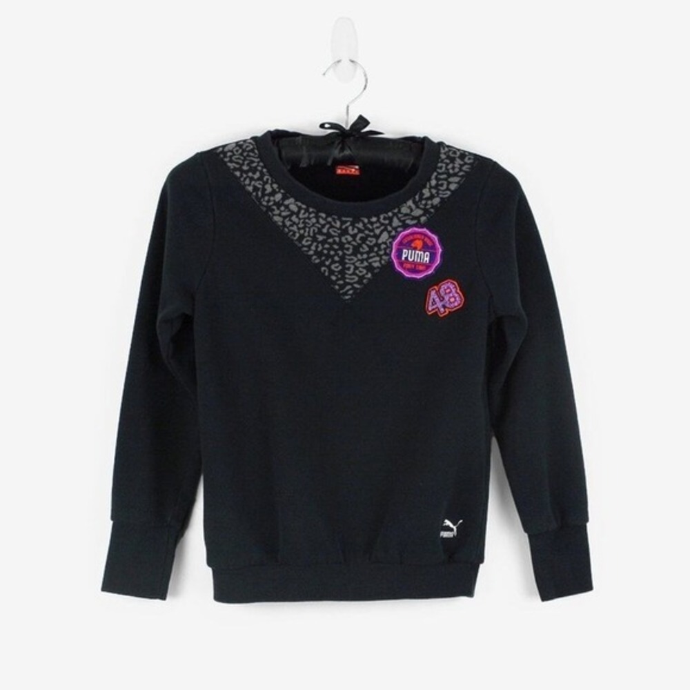 Puma Animal Print Patch‎ Sweater Size XS Black Cotton Blend Casual Sporty Lounge